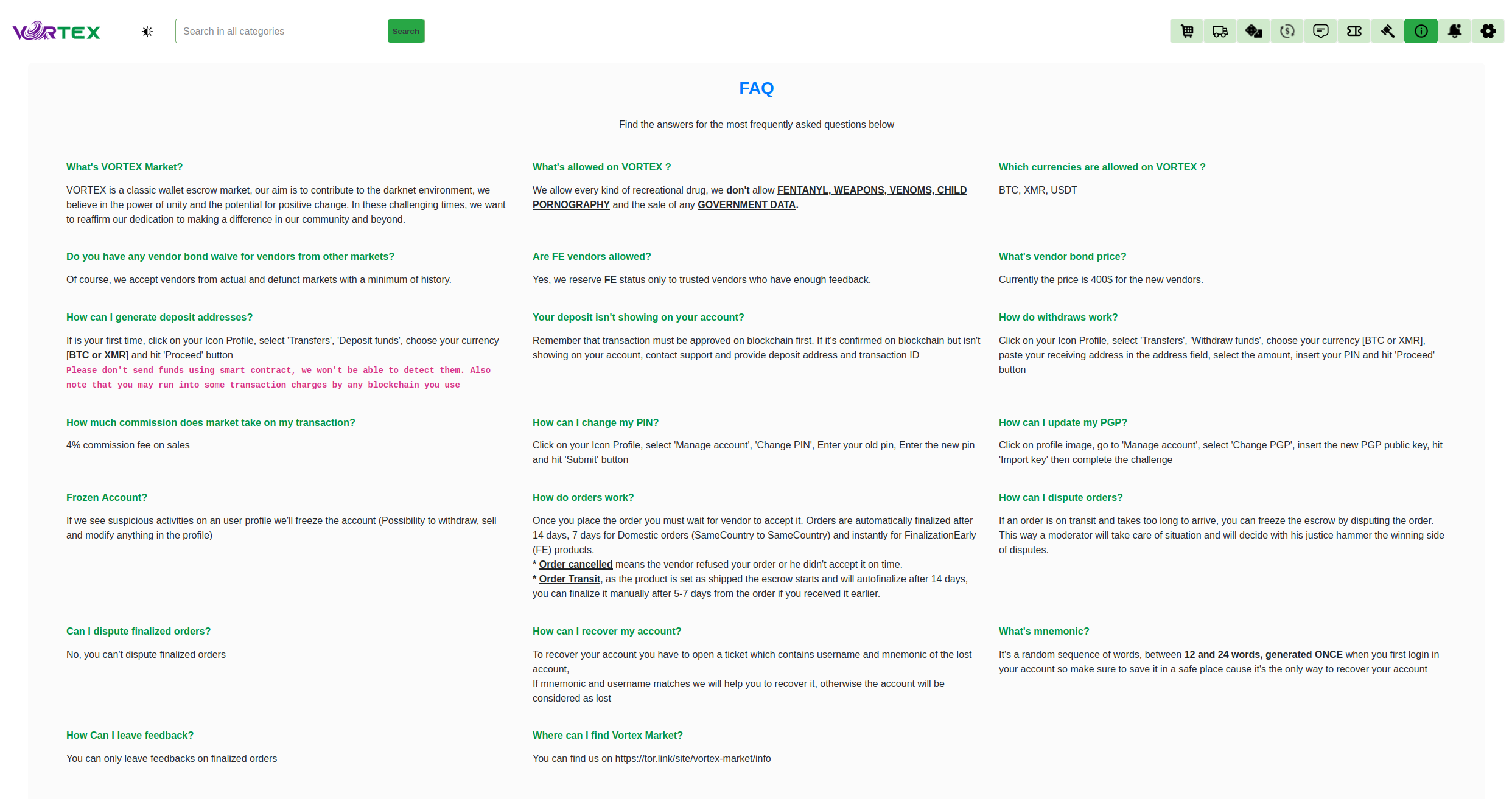 Comprehensive FAQ and support section providing detailed user assistance